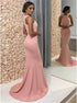 Mermaid Crew Satin Pink Prom Evening Dress LBQ3622